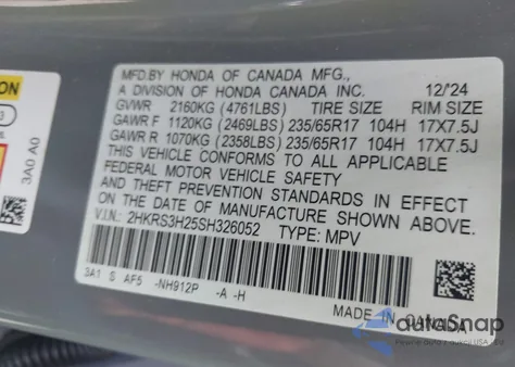 2025 Honda Cr-V Lx 2Wd из США, поврежденный, VIN 2HKRS3H25SH326052